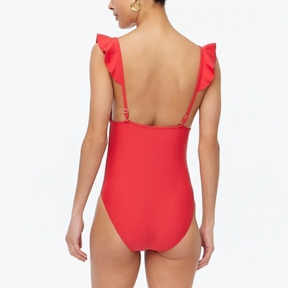 - J crew Ruffle-shoulder V-neck one-piece swimsuit.